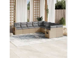 Vidaxl 10 Pcs Conjunto De Sofás P/ Jardim Com Almofadões Vime Pe Bege
