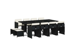Conjunto de 13 Jantar para Jardim com Almofadões Vime Pe Preto MAISON EXCLUSIVE