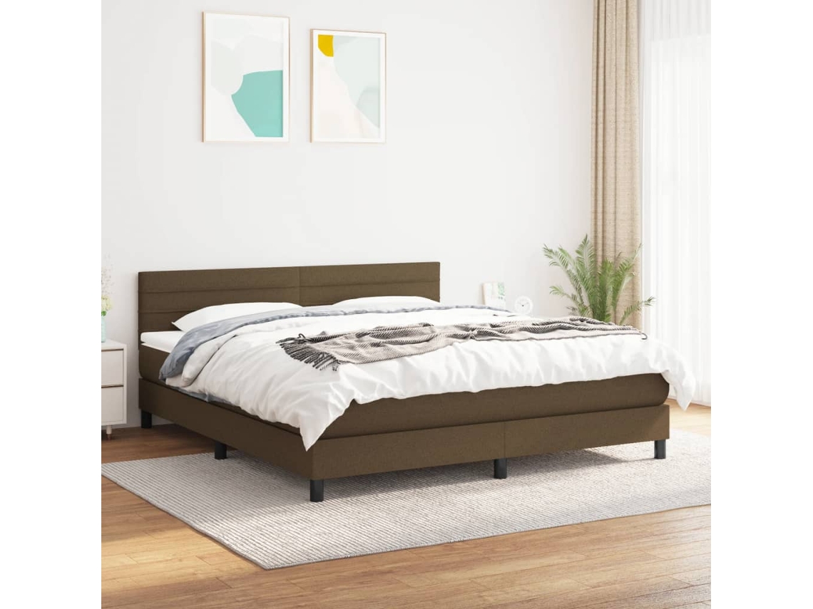 Vidaxl Cama com Molas/colchão 160x200 Cm Tecido Castanho escuro