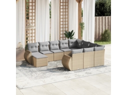 Vidaxl 11 Pcs Conjunto Sofás De Jardim C/ Almofadões Vime Pe Bege
