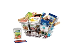 Cesto de compras em metal com produtos (Idade mínima recomendada: 3 anos)