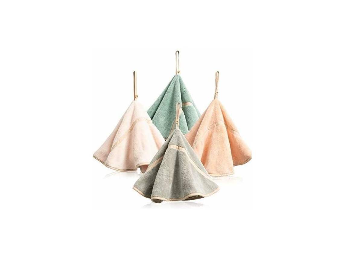 Conjunto de 4 Toalhas de Banho com Alça para Pendurar, Absorventes, em Fleece Coral, Macias e Grossas, para Banheiro AQUAFORGE