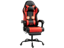 Cadeira Gamer Com Massagem Lombar Vibratória Reclinável 155° Altura Ajustável Apoio De Cabeça E Apoio Para Os Pés Retrátil Vermelho