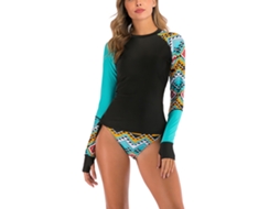 Camisa de Banho Longa Estampada Verde M Mulher
