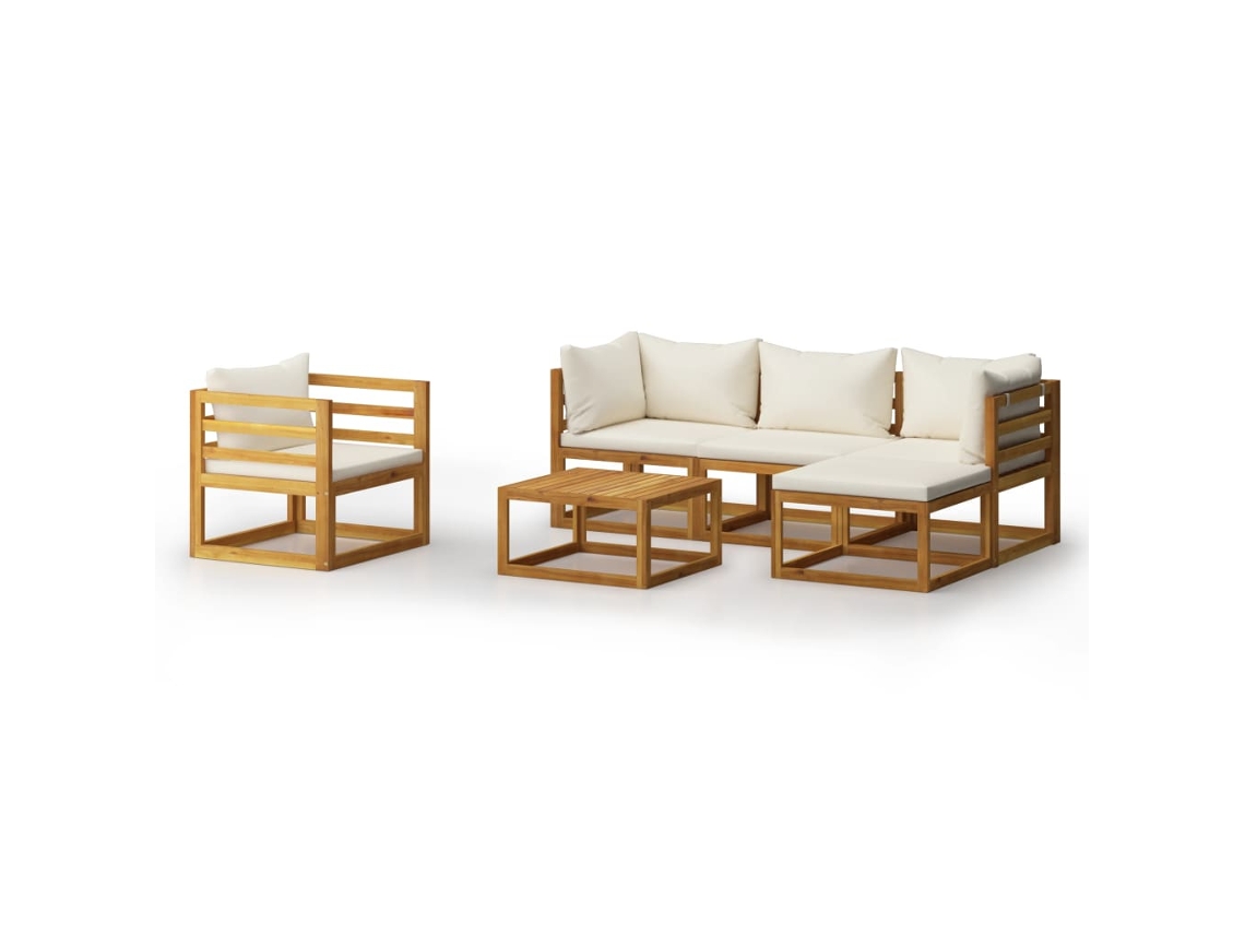 Maison Exclusive - 6 Pcs Conjunto Lounge Jardim C/ Almofadões Acácia Maciça Creme