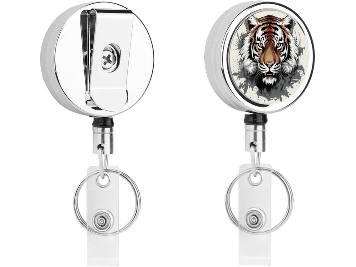 Porta Crachá Retrátil Doodle Tiger Em Preto E Branco, Porta Crachá Divertido Enfermeiras Com Clipe, Chaveiro Fofo