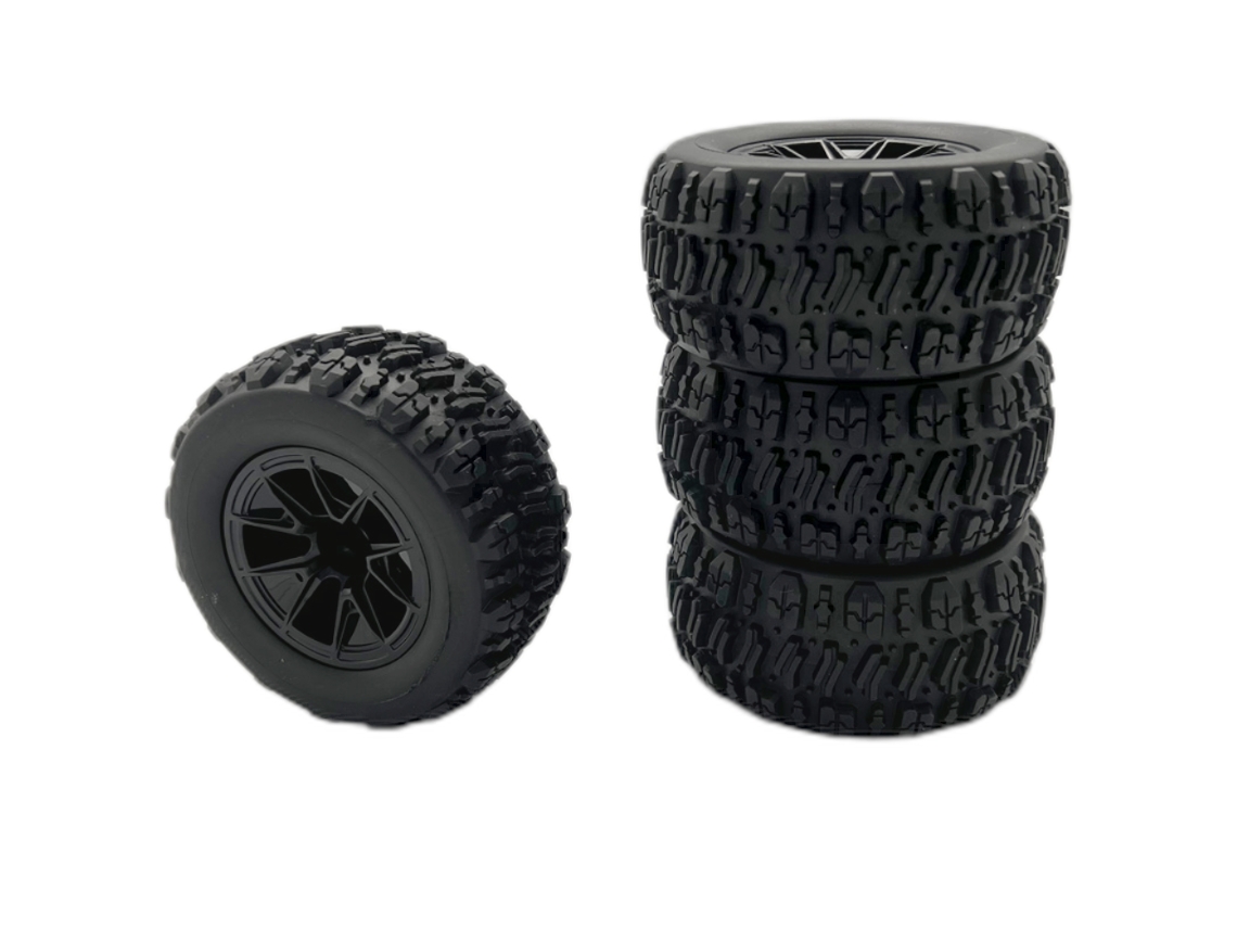Conjunto 4 Pneus E Jantes Atualizados Wltoys 144010 Mjx 14209 14210, Modelos Automóveis E Veículos Rc Nas Escalas 1/14 E 1/16. Peças Substituição.
