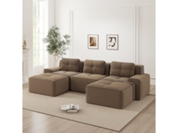 Sofá Modular Cloud Marrom U, Com Puff, Veludo Cotelê, 3l, Sem Montagem.-kd