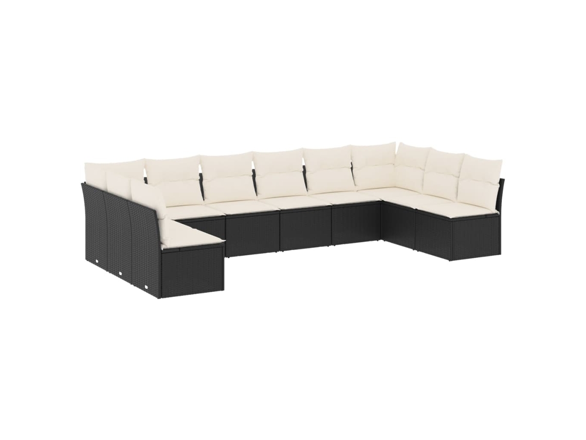 Conjunto de 10 Sofás de Jardim com Almofadões Vime Pe Preto MAISON EXCLUSIVE