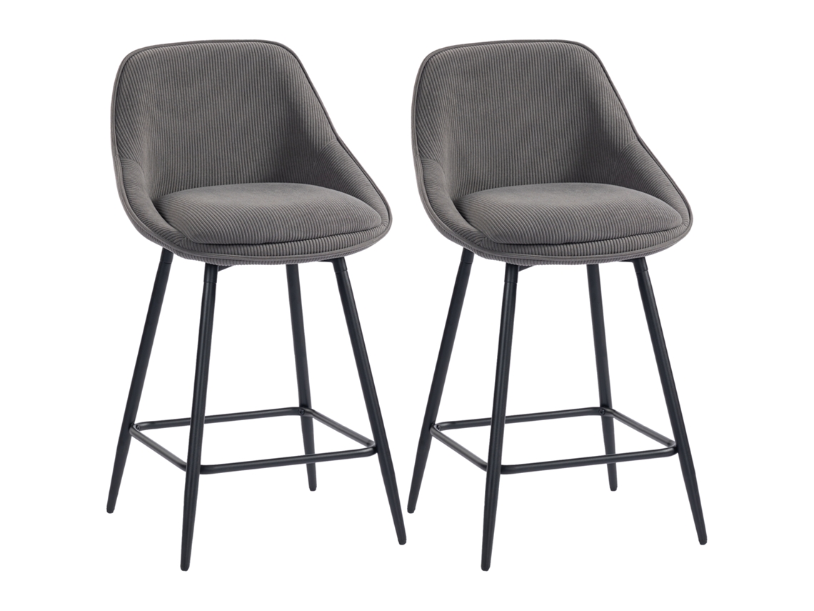 Conjunto 2 Banquetas Bar Veludo Cotelê Pés Aço Cinza