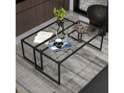 Conjunto Duas Mesas Baixas Metal Preto Tampo Vidro Versáteis Decoração Sala E Quarto