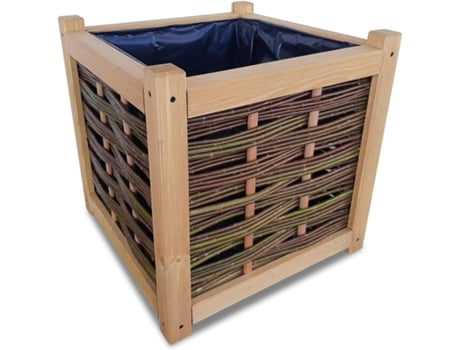 Plantador de vime 65L - 49x49x49 cm - Plantador de madeira, cesto decorativo para plantas, ideal para varanda, terraço e jardim