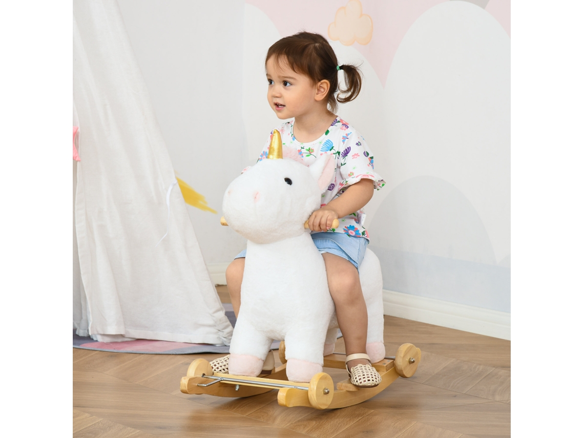 Schaukeltier Einhorn Mit Sound Effekt, Räder, Haltegriffen Plüsch Baby Schaukelspielzeug Schaukel Schaukelsitz Für Kleinkinder 3-6 Monate