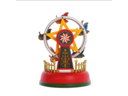 KOFIHETY Mini caixa de música de Natal com carrossel iluminado, roda gigante, animação, presente romântico, decoração de mesa