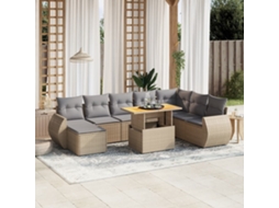 Vidaxl 9 Pcs Conjunto De Sofás P/ Jardim Com Almofadões Vime Pe Bege