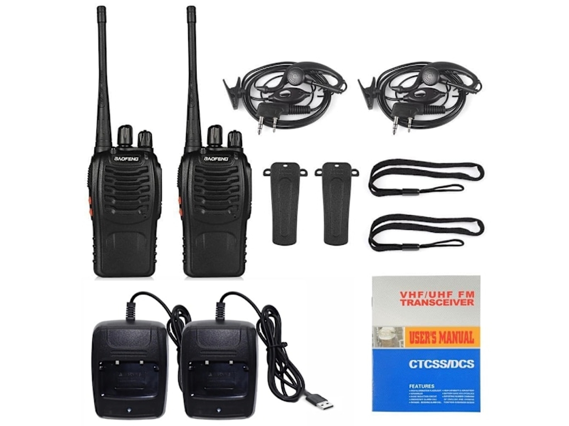 Pacote com 2 rádios bidirecionais/walkie-talkies UHF Baofeng BF 888 S V2 e lanterna LED integrada. - aquaforge