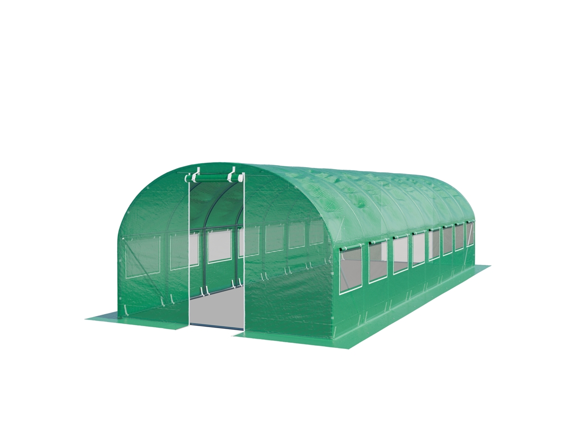 Estufa Túnel Estufa De Jardim Para Plantas Com Janelas 3x8 M Lona De Pe 180 G/m² Verde Transparente Toolport