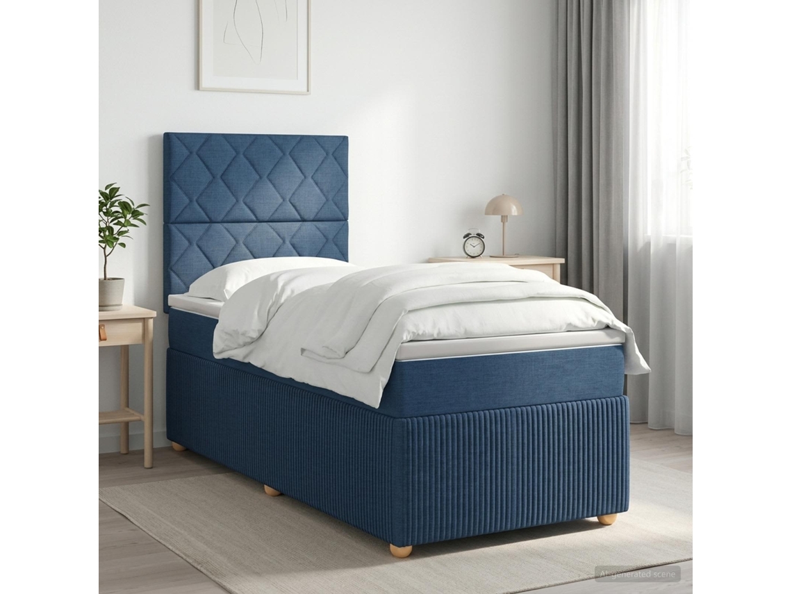 Vidaxl Cama Box Spring Com Colchão Azul 90 X 200 Cm Tecido