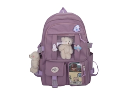 Mochila Escolar Menina - Mochila Estudante - Com Pins Acessórios - Leve - 31x14x44 Cm - Poliéster - Roxo