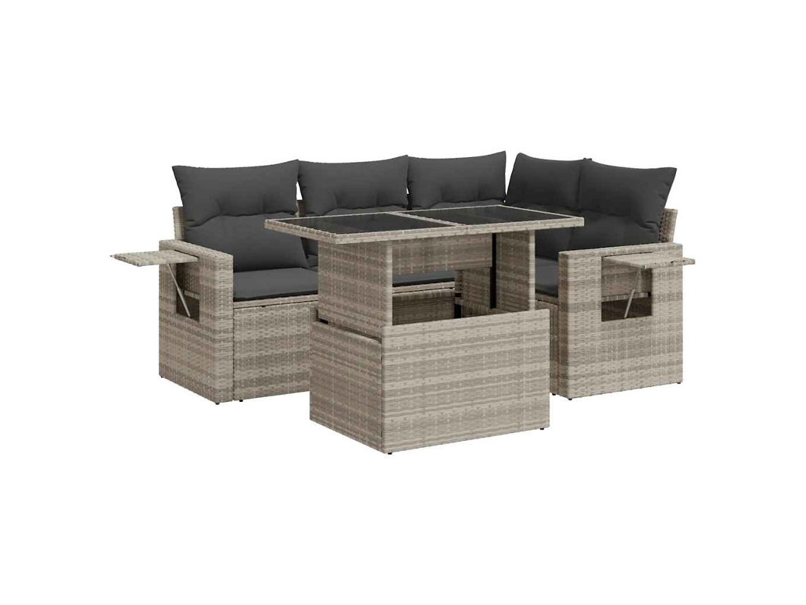 Conjunto 5 de sofás de jardim VIDAXL Cinzeto Rattan / Vime