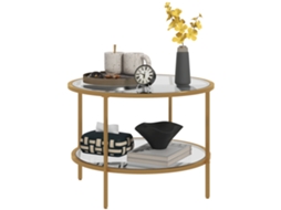 Mesa Lateral 2 Prateleiras,design Moderno,ø60x43hcm,dourado BTFORUS