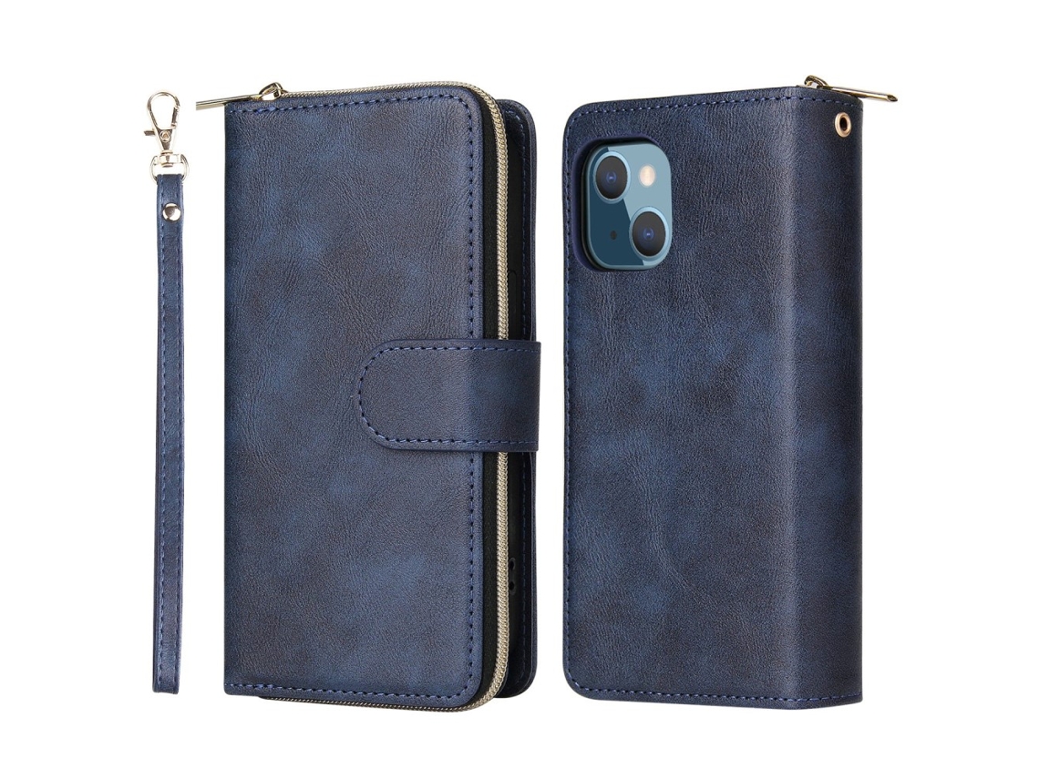 Capa Pega Inch Para Iphone 13 Pele Sintética Magnética Com Porta-cartões Azul