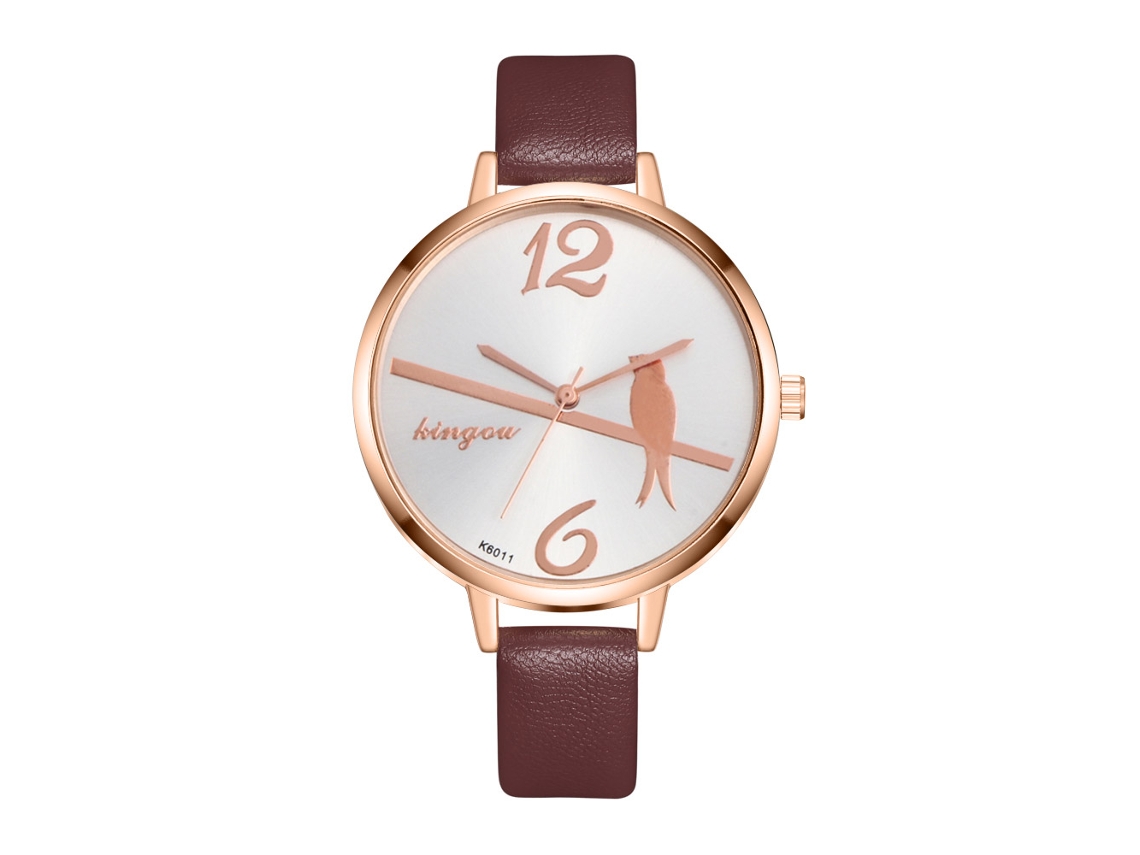 Relógio de Pulso Feminino Simples de Negócio com Cinta de Couro Pu Slim Quartzo Café