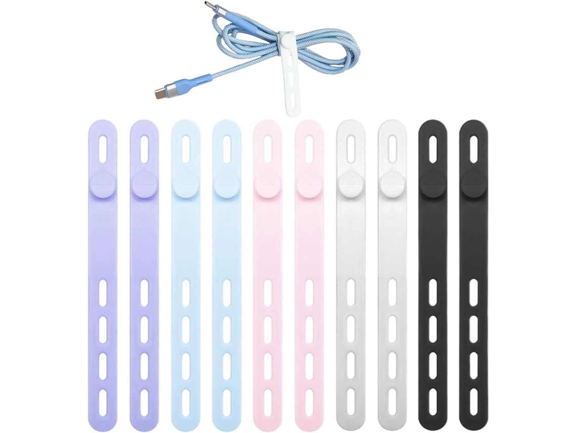 Embalagem Com 10 Abraçadeiras Elásticas De Silicone Para Cabos