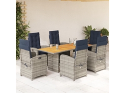 Conjunto 7 Peças Jantar P/ Jardim Com Almofadões Vime Pe Bege Dkd Home Decor