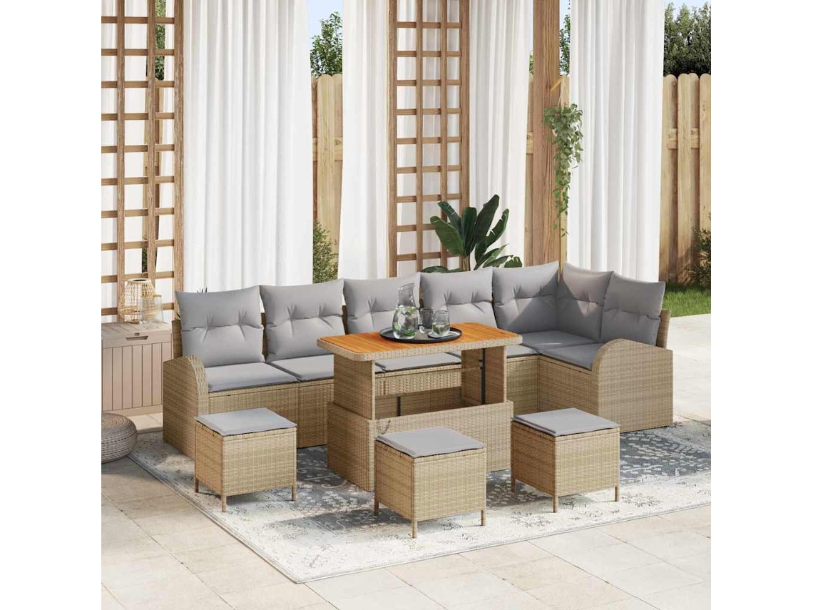 Vidaxl Conjunto De Sofá De Jardim 10 Unid. Bege Vime Pe