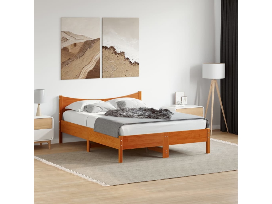 Vidaxl Cama Sem Colchão 120x200 Cm Madeira Pinho Maciça Castanho-mel