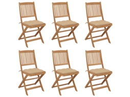 Cadeiras Dobráveis Jardim C/ Almofadões 6 Pcs Acácia Maciça Dkd Home Decor