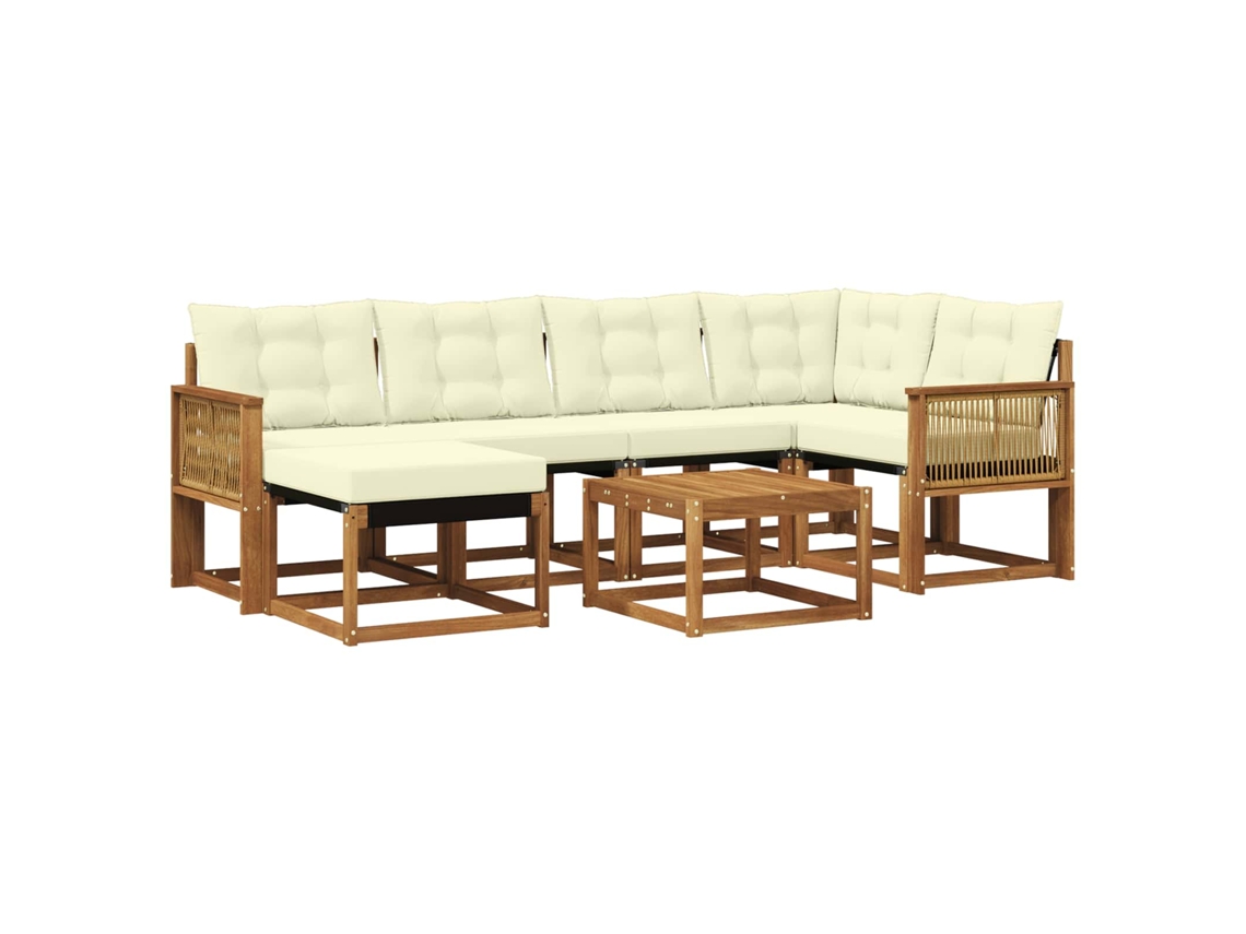 Vidaxl Conjunto De Sofás Para Exterior 7 Pcs Natural E Creme