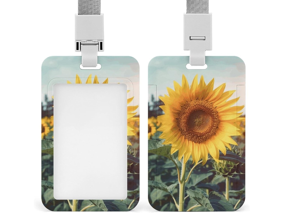 Lindo Porta Crachá Com Estampa De Girassol, Capa Protetora Vertical Com Cordão, Estojo De Plástico À Prova D Água