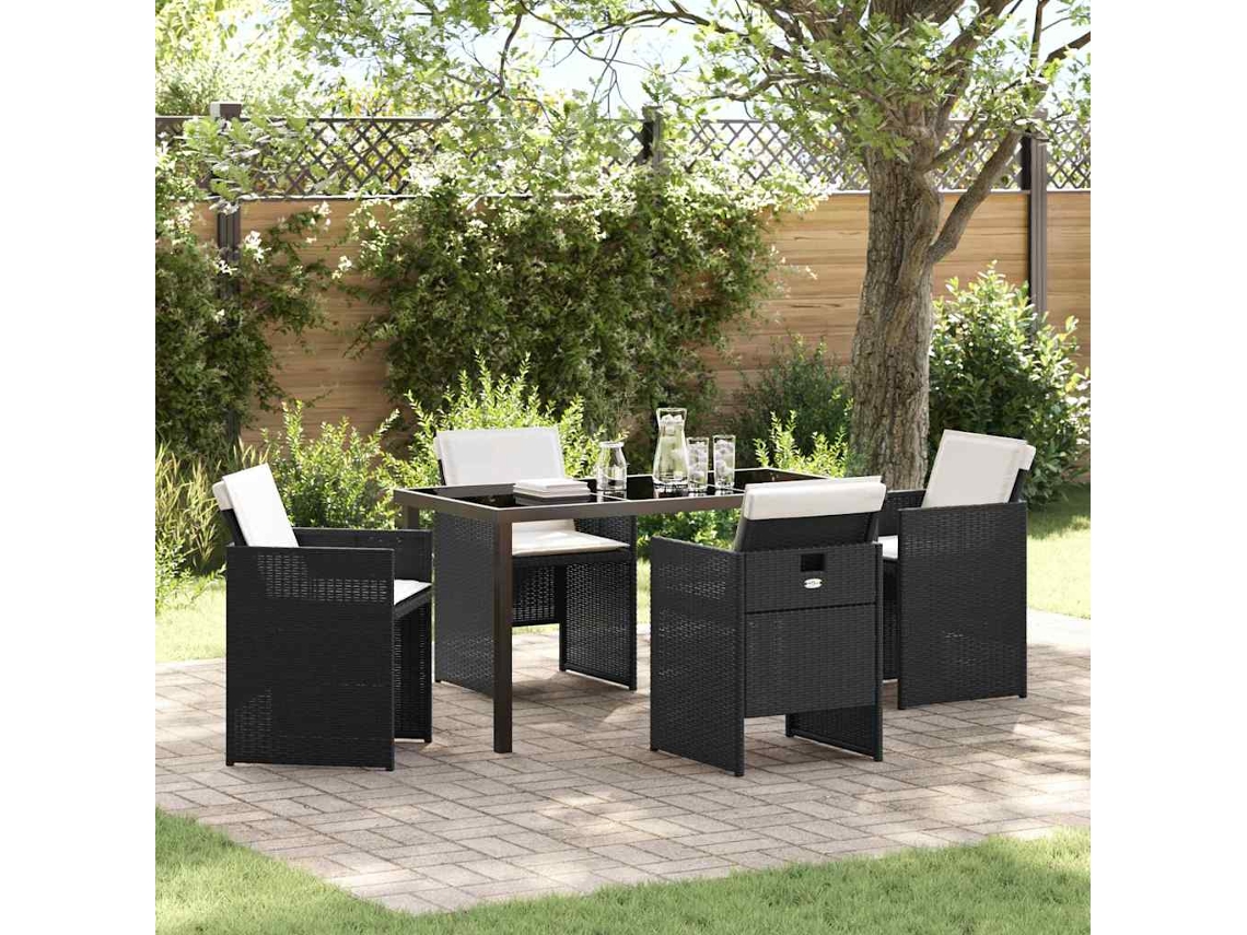 Vidaxl Conjunto De Jantar Para Jardim 5 Unid. Preto Vime Pe