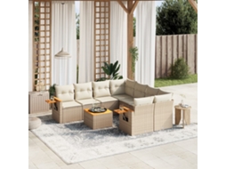 Vidaxl 9 Pcs Conjunto De Sofás P/ Jardim Com Almofadões Vime Pe Bege