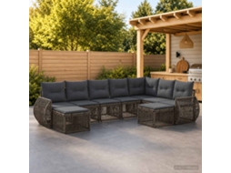 Vidaxl Conjunto De Sofá De Jardim 9 Pcs Cinzento Vime Pe