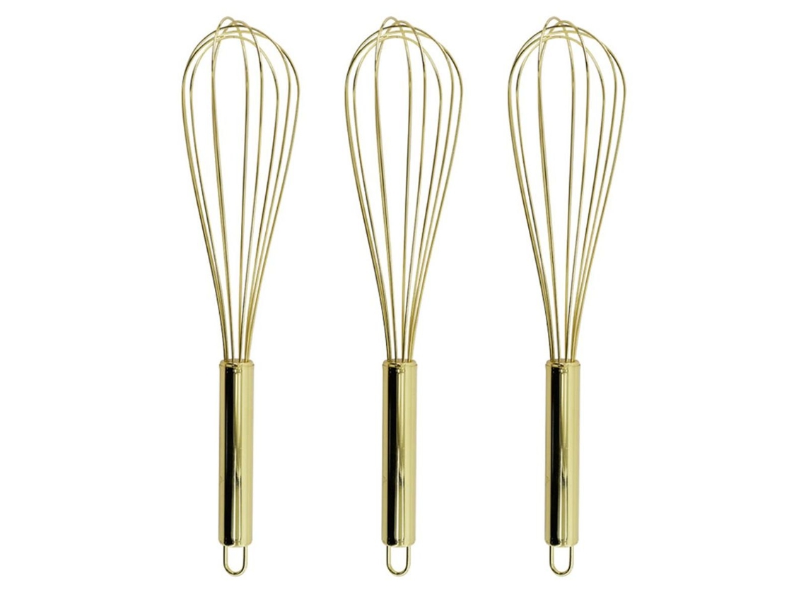 Conjunto De 3 Batedores De Aço Inoxidável Com Revestimento Titânio E Banhados A Ouro Klb