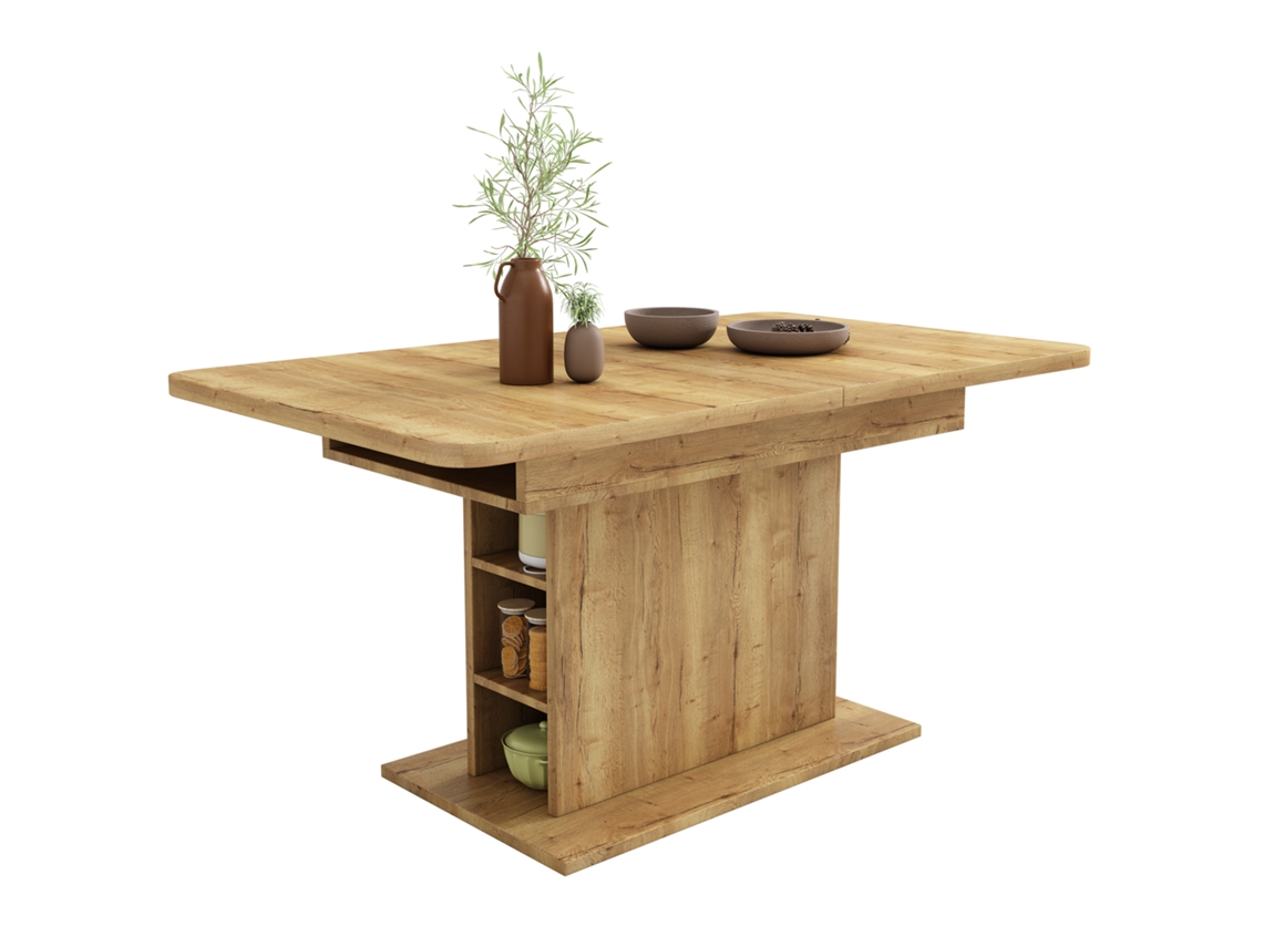 Mesa De Jantar Extensível Com Armazenamento,design Retangular,mesa De Café Moderna,móvel Funcional E Compacto Em Acabamento Natural