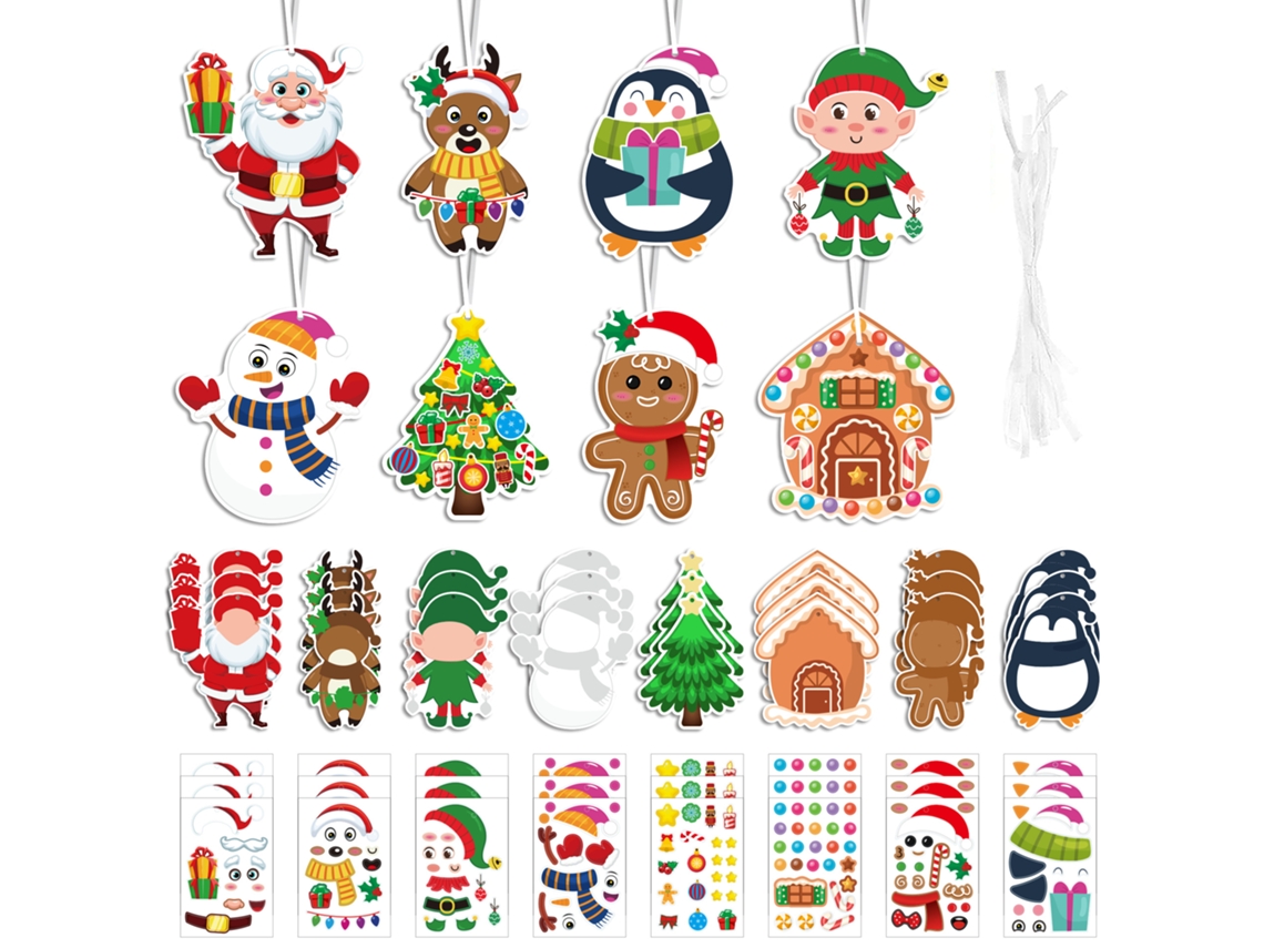 Conjunto De Adesivos E Cartões Diy Da Série Natal Gingerbread Da Gift Qs Yunzii (24 Cartões 24 Adesivos 24 Fitas Coloridas Sortidas)