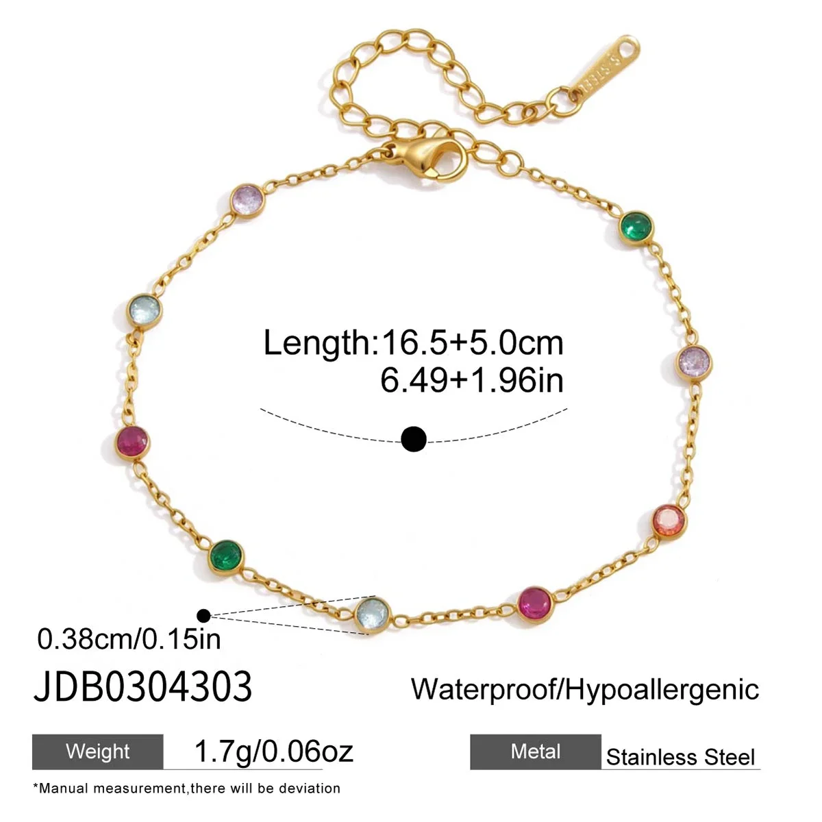 Pulseira Geométrica Colorida Com Zircônias Cúbicas, Nova Joia Banhada A Ouro Com Revestimento Pvd.