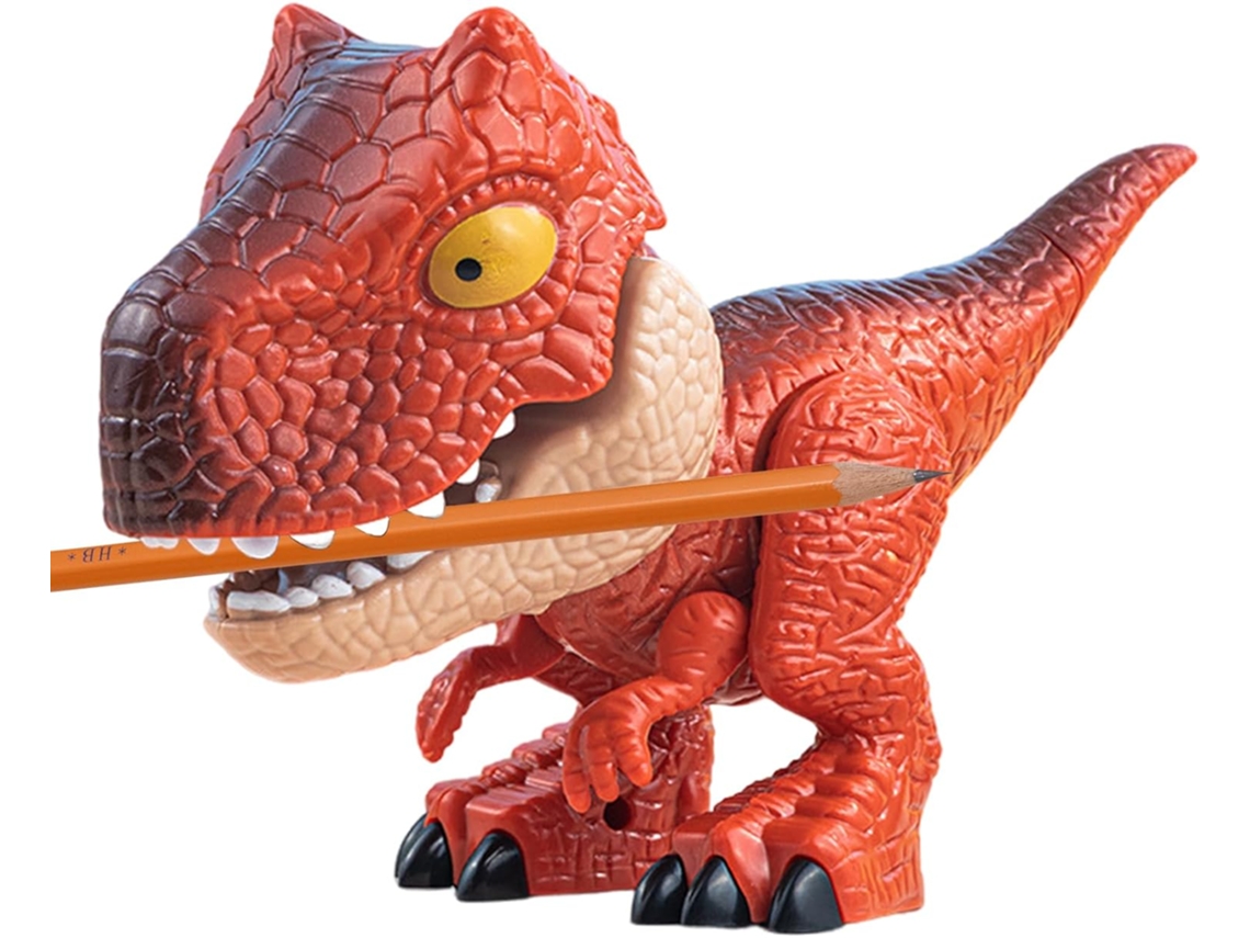 Conjunto de porta-lápis em formato de dinossauro, com desenho de um bêbado.