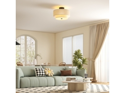 Luminária De Teto Pendente Com Cúpulas Duplas Em Estilo Linho, Branco Creme.