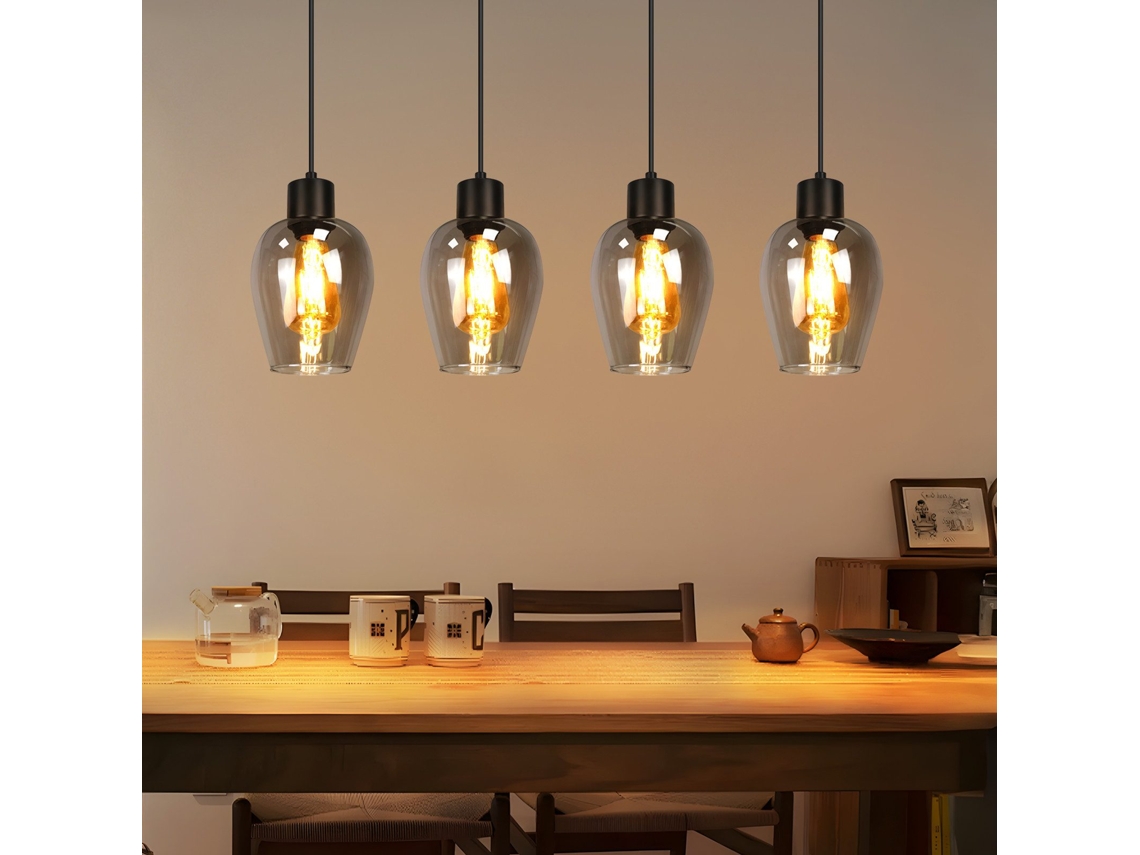 Candeeiro de mesa pendente NETTLIFE Black em vidro fumê com cúpula única E27 (sem lâmpada)