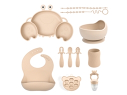 Conjunto de Talheres Bebé CHRUI 6+ Meses Prato Caranguejo + Copo Babador 11 Peças (bege)