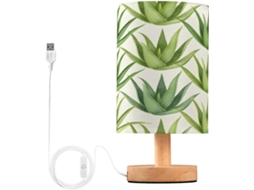 Abajur De Cabeceira Com Estampa Aloe Vera Para Quarto, Com Suportes USB C, Luminária De Mesa Cabeceira