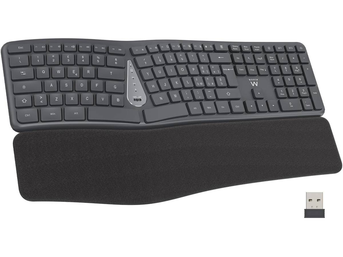 Teclado EWENT EW3290 Ergonómico Multimodo (Membrana - Bluetooth - Português -  Preto)