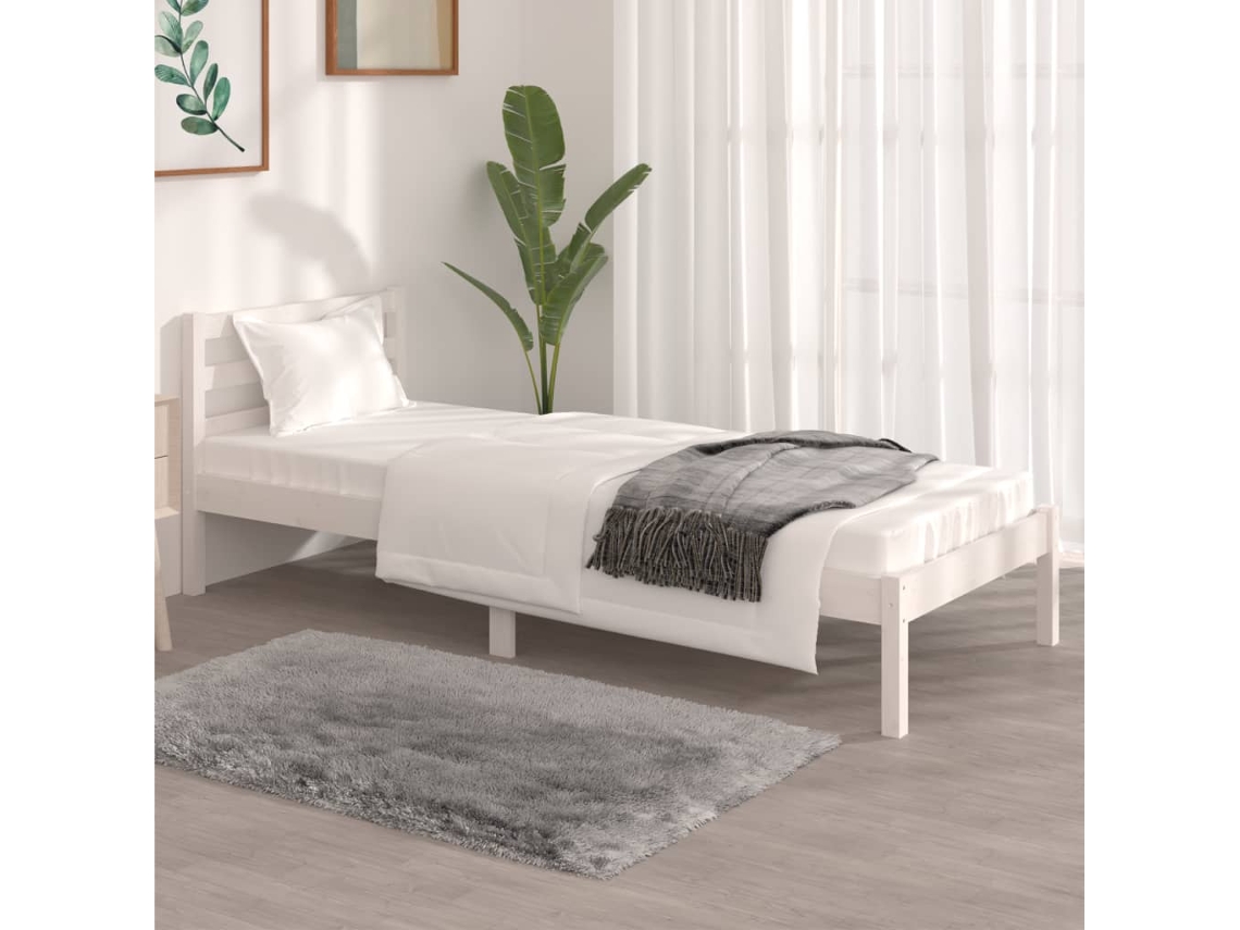 Estrutura De Cama Pequena Solteiro 75x190cm Pinho Maciço Branco