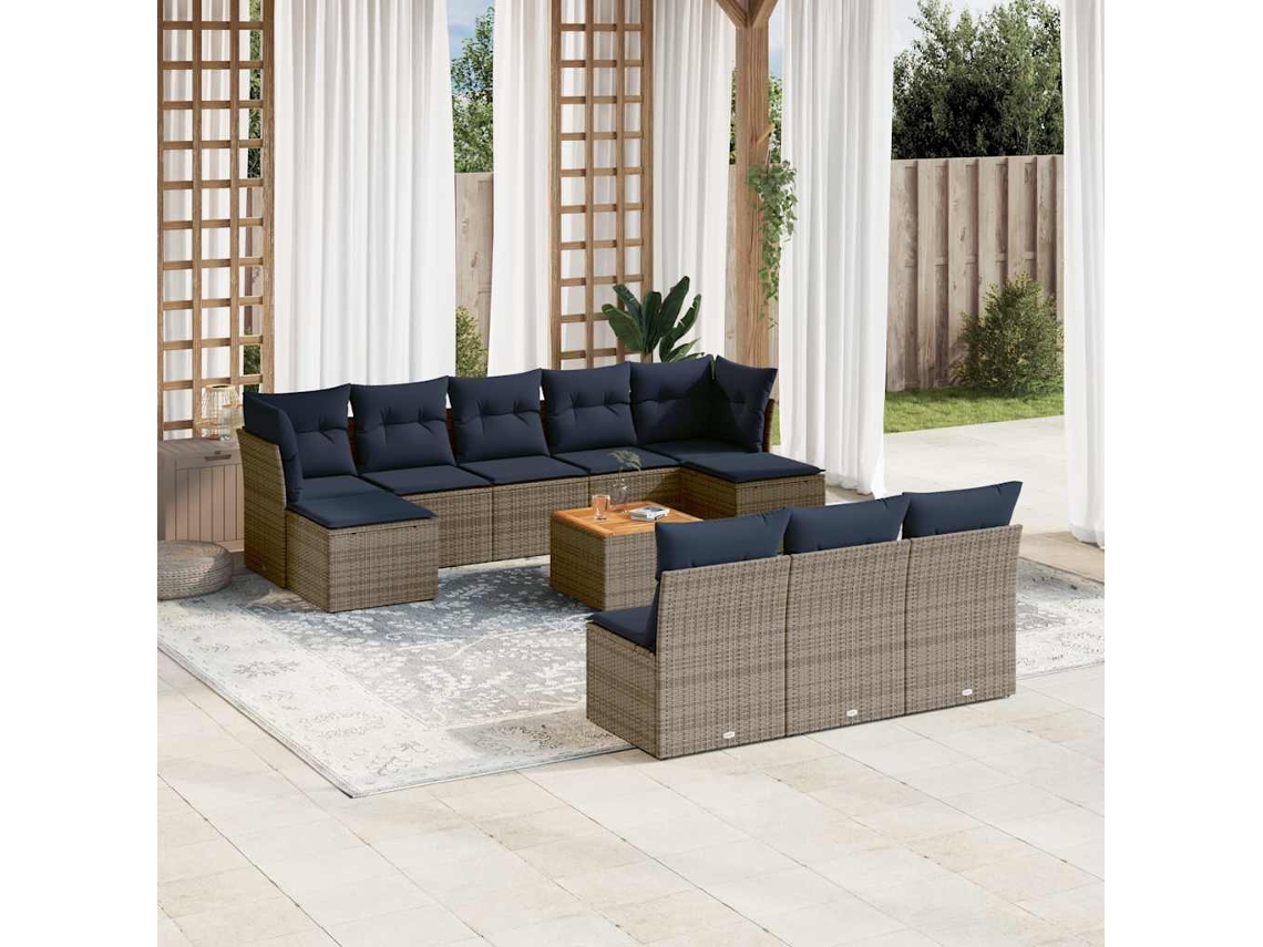 Vidaxl Conjunto De Sofá De Jardim Com 11 Peças E Almofadas Em Rattan Sintético Cinza