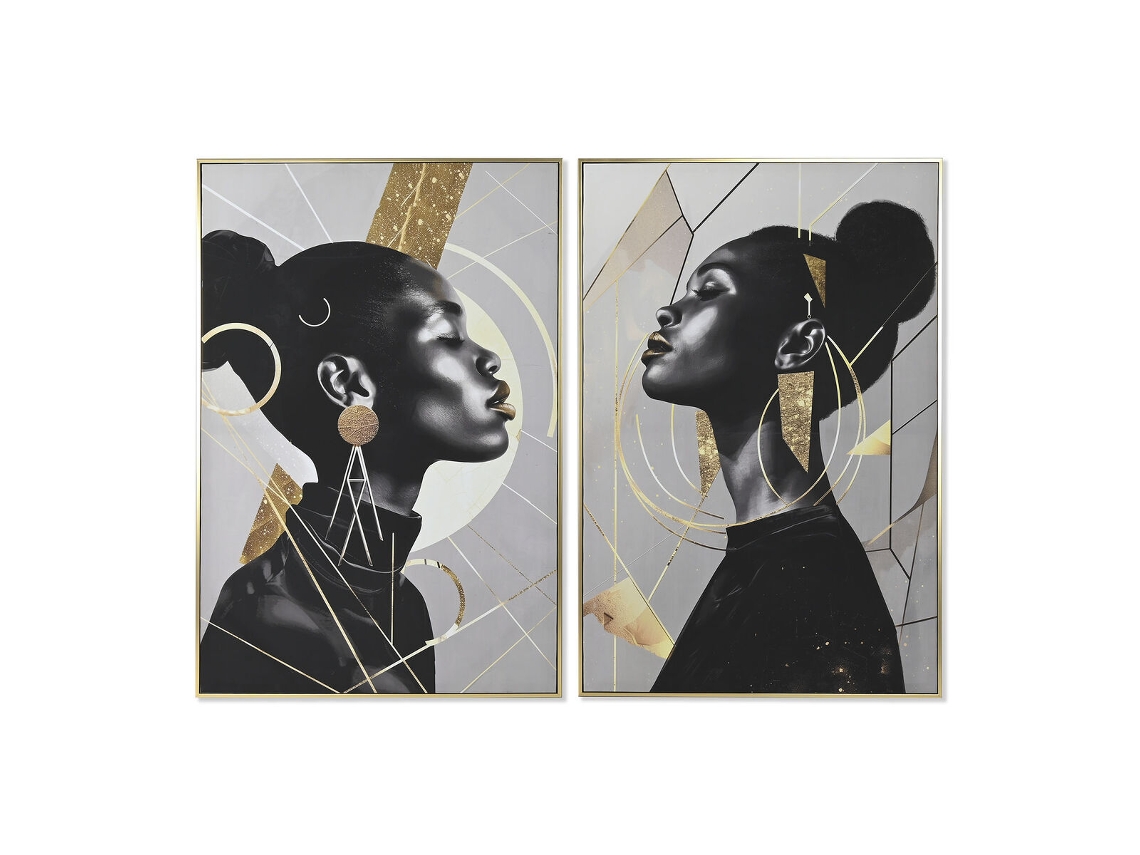 Tela HOME ESPRIT Preto Dourado poliestireno Tela Mulher 82 x 3,5 x 122 cm (2 Unidades)